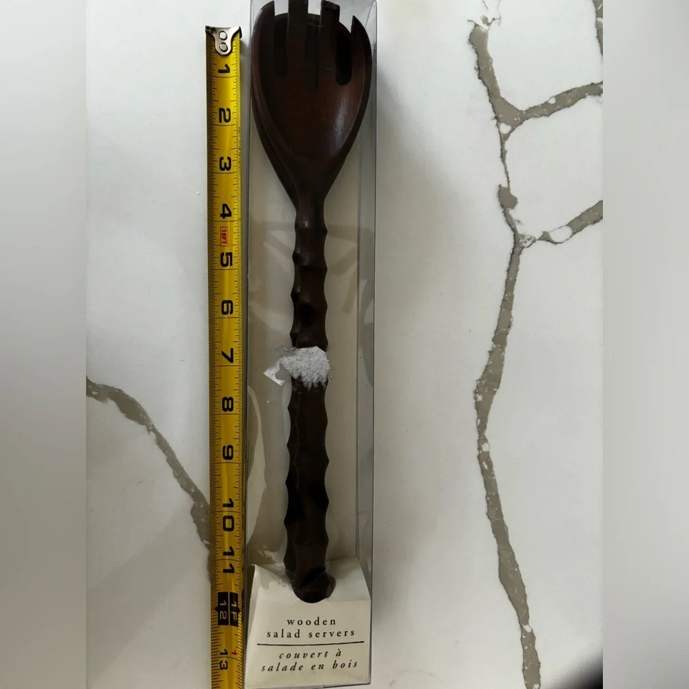 Pier 1 Wooden Salad Serving Set New Wood